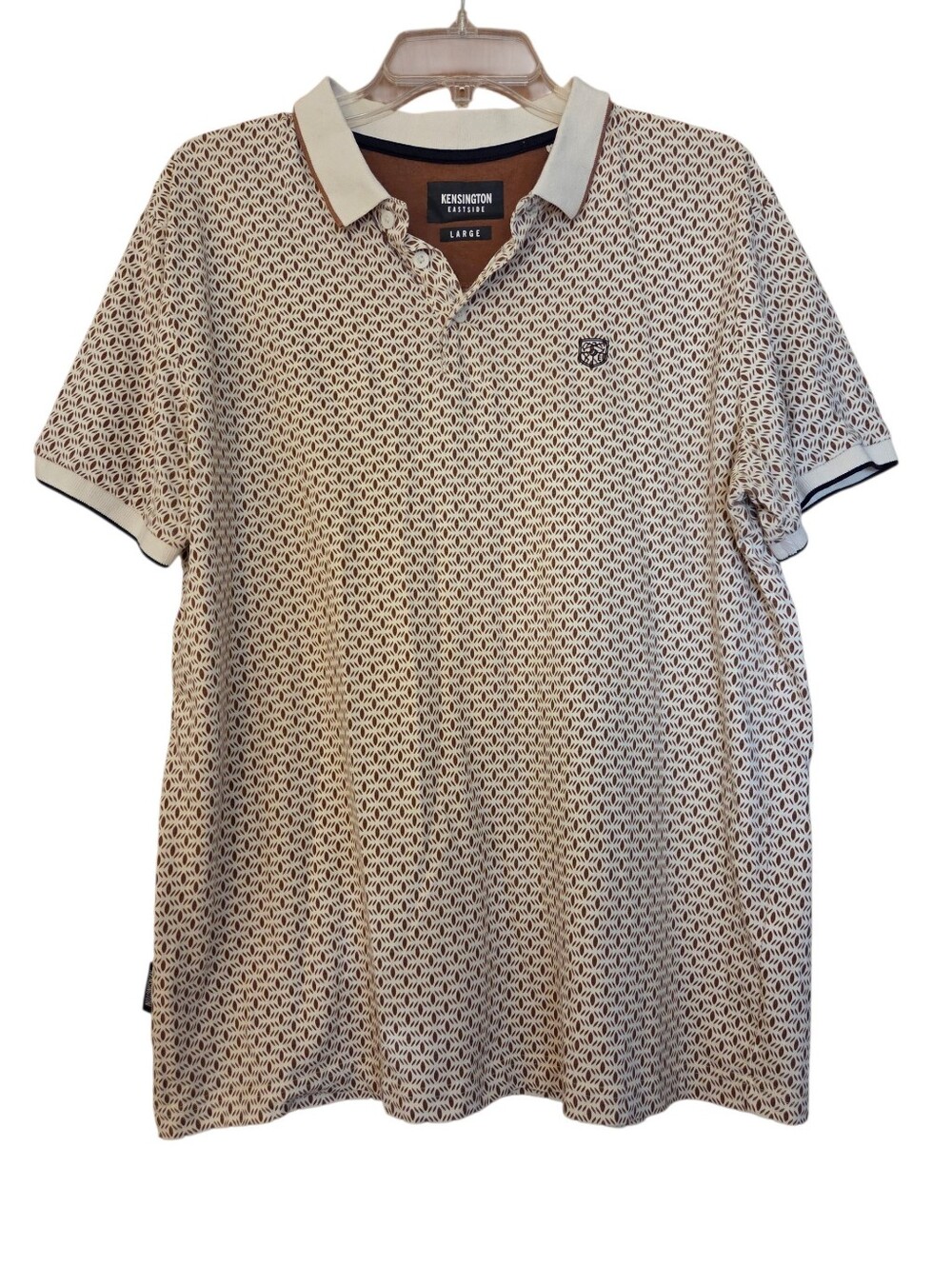 Kensington Eastside Brown/Cream Polo Shirt 100% Cotton Golf Vaca Size Large